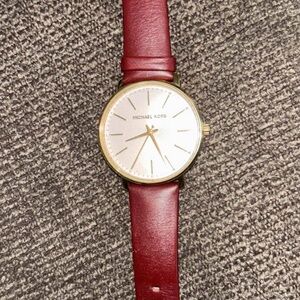 Michael Kors Gold-Tone Watch with Burgundy Strap